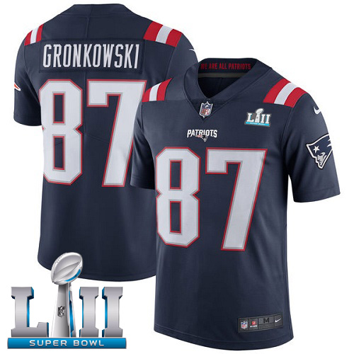 Nike Patriots #87 Rob Gronkowski Navy Blue Super Bowl LII Youth Stitched NFL Limited Rush Jersey - Click Image to Close